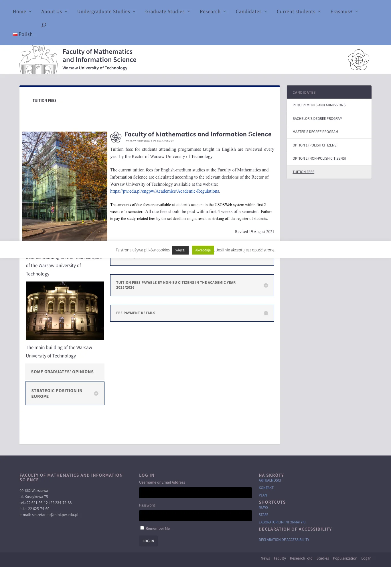 Tuition fee page — Warsaw University of Technology