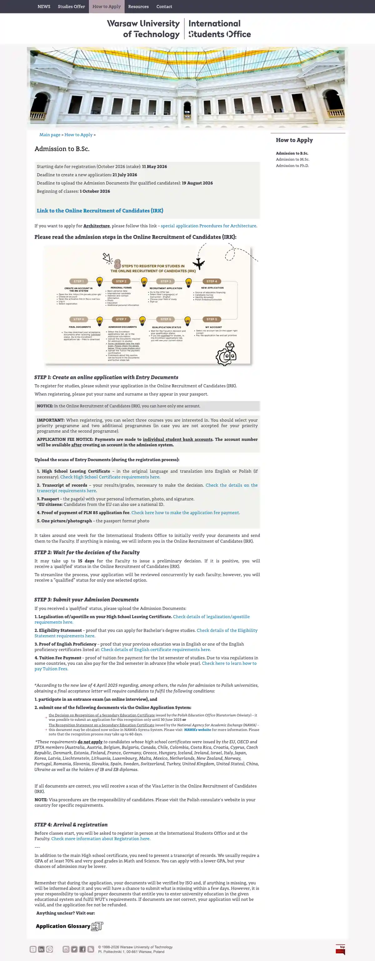 Tuition fee page — Warsaw University of Technology